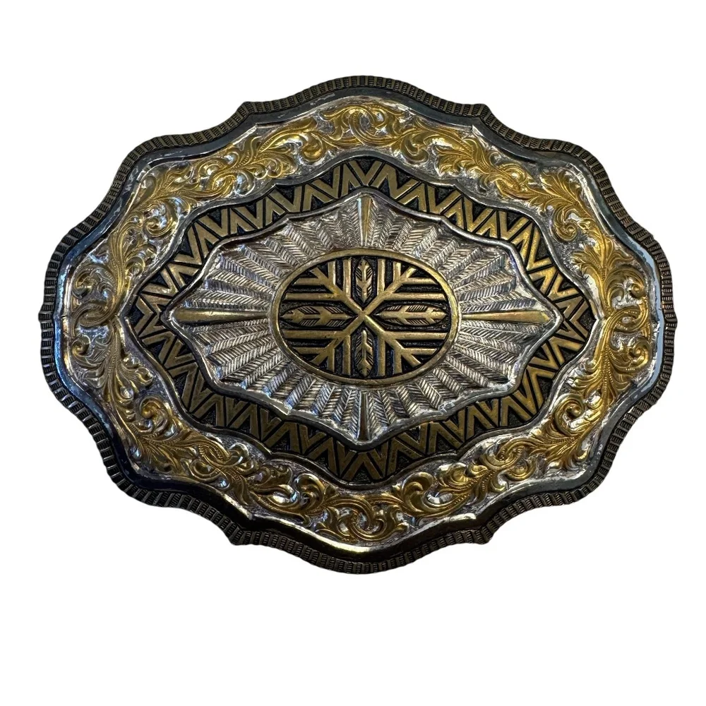 Vintage Crumrine Ornate Heavy Silver Plate on Jeweler Bronze‎ Belt Buckle